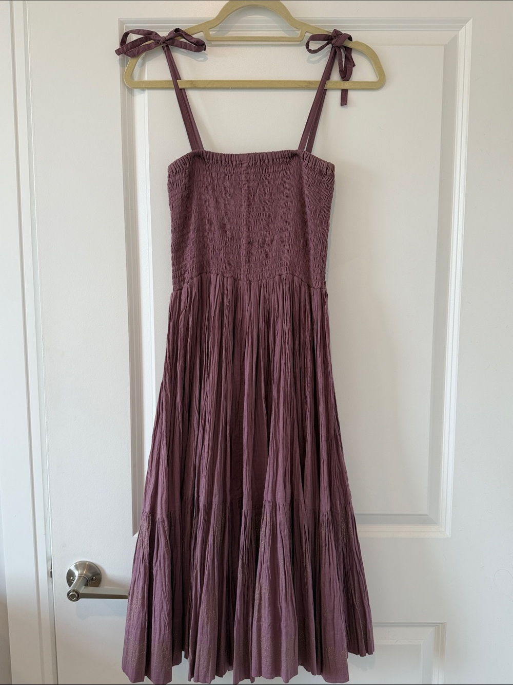 Tie-Strap Smocked Midi Dress
